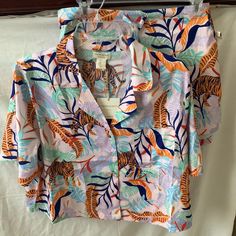 Cynthia Rowley Tropical Tiger Shorts Pajamas Set *New With Tags, Unworn *Size Large *Tropical Tiger Printed Design *Collar Short Sleeve Button Up Sleep Shirt *Drawstring Banded Shorts *Materials: Polyester Patterned Sleepwear For Pajama Party In Spring, Spring Patterned Sleepwear For Pajama Party, Summer Patterned Sleepwear, Orange Sleepwear For Pajama Party In Spring, Orange Sleepwear For Spring Sleepover, Orange Summer Sleepwear For Sleepover, Tropical Loungewear Sets For Spring, Spring Tropical Loungewear Sets, Spring Tropical Print Tops For Loungewear