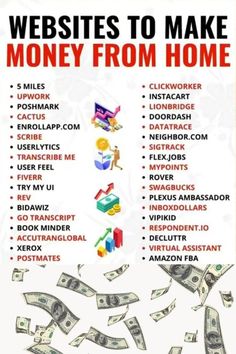 a poster with money flying out of it and the words website to make money from home