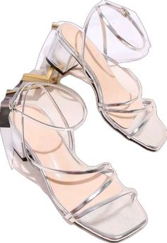 Silver Strappy Sandals For Spring, Spring Silver Strappy Sandals, Silver Sandals For Spring Vacation, Spring Silver Sandals With Wrapped Heel, Silver Sandals For Vacation In Spring, Summer Party Sandals, Silver Chunky Heels, Classy Sandals, Summer Sandals Heels