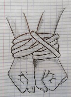 a drawing of two hands wrapped in rope