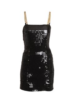 Find BALMAIN Sequin Mini Dress With Chain Strap Detail on Editorialist. Balmain sequin mini dress features chain detailing at the straps Square neckline Sleeveless Hem falls above the knee A-line silhouette Back zip closure Viscose/cotton Made in Italy Glamorous Evening Mini Dress With Chain Strap, Glamorous Mini Dress With Chain Strap For Night Out, Chic Chain Strap Mini Dress For Party, Chic Mini Dress With Chain Strap For Party, Sleeveless Mini Dress With Chain Strap For Evening, Black Mini Dress With Chain Strap For Party, Sleeveless Mini Dress With Chain Strap For Cocktail, Chic Party Dresses With Chain Detail, Mini Skater Dress