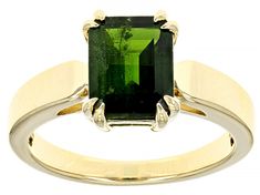 2.13ct Green Rectangular Octagonal Russian Chrome Diopside 18k Yellow Gold Over Sterling Silver Solitaire Ring. Measures Approximately 0.32"L x 0.40"W. Not Sizeable. Formal Green Ring With Tension Setting, Classic Green Tourmaline Jewelry, Classic Green Jewelry With Tension Setting, Elegant Green Emerald Ring With Tension Setting, Green Chrome, Broken Chain, Pearl Strands, 1 Carat, Ring Collections