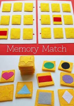 the simple quiet book series memory match is made with felt blocks and construction paper to help kids learn shapes