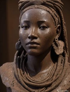 a close up of a statue of a woman with braids on her head and ear rings