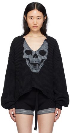 Ottolinger: Black Skull Sweater | SSENSE Edgy Fits, Black Striped Sweater, Skull Sweater, Black Skull, Black Skulls, Teenager Outfits, Knitwear Men, Striped Sweater, Fall Looks