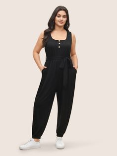 Supersoft Essentials Plain Button Detail Belted Jumpsuit Button Closure Jumpsuits And Rompers For Loungewear, Jumpsuits And Rompers With Button Closure For Loungewear, Trendy Jumpsuit, Jumpsuits Women, Belted Jumpsuit, Belt Jumpsuit, Plus Size Jumpsuit, Pocket Belt, Summer Colors