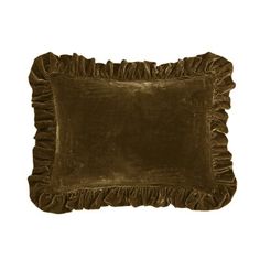 a brown velvet pillow with ruffled edges