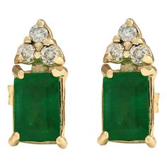 1.60 Carat Natural Emerald 14K Yellow Gold Diamond Earrings - Fashion Strada Logan Hollowell, Emerald Diamond Earrings, Yellow Gold Diamond Earrings, Diamond Flower Pendant, Dancing Diamond, Gold Earrings For Women, Gold Diamond Earrings, La Face, Cluster Pendant