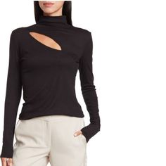 Sexy And Stylish Black Long Sleeve Tops With Cutout, Black Long Sleeve Cutout Top, Trendy Cutout Tops For Fall, Fitted Black Top With Cutout, Black Long Sleeve Top With Cutout, Edgy Cutout Tops For Spring, Casual Cutout Tops For Night Out, Elegant Black Cutout Top, Black Cutout Tops For Night Out