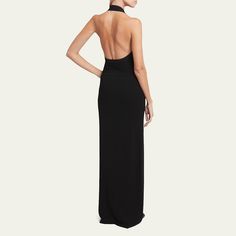 Proenza Schouler "Meryl" matte crepe knit dress featuring a low back Scoop halter neckline Sleeveless Floor sweeping hem Column silhouette Slipover style Viscose/polyester Dry clean Imported Evening Flats, Cocktail Jacket, Knit Maxi Dress, Maxi Knit Dress, Halter Neckline, Platform Pumps, Lingerie Sleepwear, Proenza Schouler, Low Back