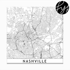 a black and white map of nashville, tennessee with the word nashville in it's center