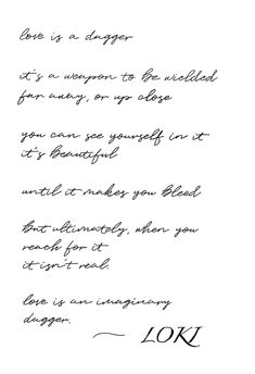 a handwritten poem with the words love is a dagger