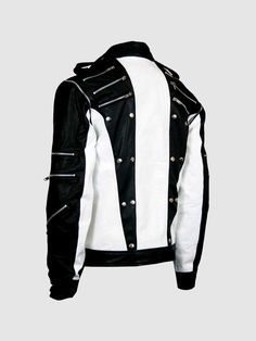 Let's take a break from your black leather jacket and consider a stunning white jacket that is equally versatile and stunning. The perfect blend of elegance and urban charm is what this jacket is all about. This one right here is the true definition of comfort and skilled craftsmanship. If you’re looking to make a sensible long-term investment, this black and white leather jacket made out of premium quality leather should be your first pick. So go on. Make it yours and brag about your outstandin White Fitted Leather Outerwear, Fitted White Leather Outerwear, White Leather Streetwear Jacket, White Leather Streetwear Outerwear, White Leather Outerwear For Streetwear, White Leather Jacket For Streetwear In Fall, White Leather Long Sleeve Outerwear, White Leather Jacket For Fall Streetwear, Fitted White Leather Jacket For Winter