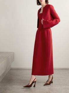 GABRIELA HEARST Katlin cropped wool jacket | NET-A-PORTER Designer Structured Outerwear With Boning, Modern Red Outerwear For Work, Luxury Long Sleeve Outerwear With Structured Boning, Modern Long Sleeve Evening Outerwear, Designer Structured Evening Outerwear, Modern Red Long Sleeve Outerwear, Winter Evening Outerwear With Structured Boning, Sleek Structured Long Sleeve Outerwear, Luxury Red Outerwear For Evening