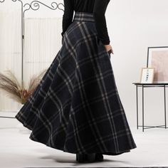 Wool Tartan Plaid Floor Length Skirt With High Waist And Pockets Plaid Maxi Skirts, Plaid Floor, Edgy Work Outfits, Dark Academia Outfit, Plaid Wool Skirt, Academia Outfits, Tartan Skirt, Floor Length Skirt, Strange Things