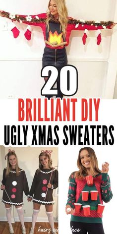 20 creative DIY ugly Christmas sweaters for women who want the best and funniest holiday dress-up ideas.