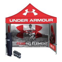 the under armour tent is red and white