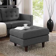 a living room scene with focus on the ottoman