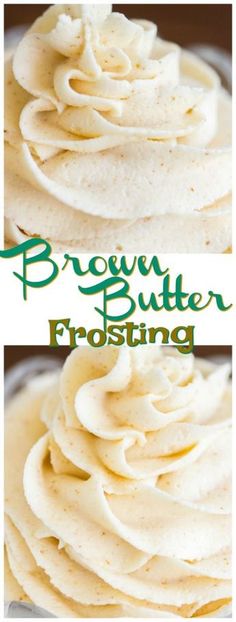 there is a cake with frosting on it and the words brown butter frosting