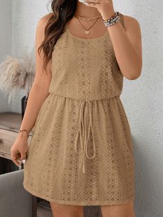 Plus Size Women's Sleeveless Solid Color Casual Belted Midi Dress Dresses Fall Clothes Clothes Brown Casual  Sleeveless Knitted Fabric Plain A Line Medium Stretch  Women Plus Clothing, size features are:Bust: ,Length: ,Sleeve Length: Tie Neck Dress, Belted Midi Dress, Casual Belt, Long Sleeve Casual Dress, Tie Dress, Belted Dress, Fall Dresses, Colorful Leggings, Plus Clothing