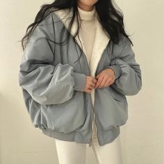 YesStyle rewards code: OLIVIASOJO | afilliate code, links | Hooded Fluffy Oversized Zip Jacket Parka Women, Korean Fashion Casual, Cotton Coat, Solid Clothes, Warm Coat, Winter Outfits Women, Hooded Coat, Looks Style, Outfits Casuales