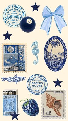 Blue Collage, Desain Buklet, Scrapbook Printing, Scrapbook Stickers Printable, Phone Wallpaper Patterns, Art Collage Wall, Summer Wallpaper, Picture Collage, Aesthetic Stickers