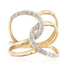 Ross-Simons - .10 ct. t.w. Diamond Loop Ring in 14kt Two-Tone Gold - #845840 Diamond Girl, Yellow Gold Diamond Ring, Precious Gemstones Jewelry, Rings Rings, Ring Collection, Fabulous Jewelry, Gold Diamond Rings, Ring Collections, Ring Jewelry