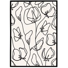 a black and white drawing of flowers