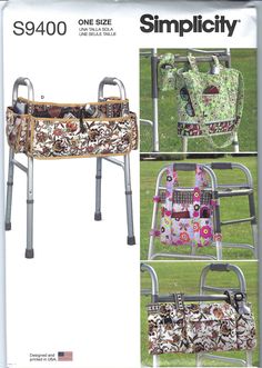 an image of a child's walker with flowers on the back and handles in different positions