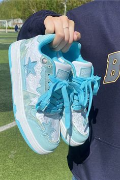 sky blue sneakers, star sneakers, aesthetic shoes  boogzel clothing Star Force Shoes, Star Top Converse, Jordan 1 High Starfish Shoelaces, Cheap Blue Canvas Shoes For Streetwear, Soul Star Shoes, Converse Fun Star, Star Shoes Cheap, Shoes With A Star On It, Cheap Blue High-top Canvas Shoes