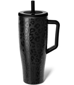 a black cup with a lid and handle