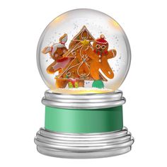 a snow globe with two gingerbreads in it