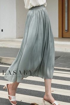 Lasaky - Exquisite Faux Silk A-Line Pleated Skirt with Flowy Milk Beads and Shimmering Charm Clothes Skirts Long, Flowy Pleated Skirt, Long Silk Skirt Pattern, Pleted Skirts, Polyester Skirt, Soft Clothes, Skirt Skirt, Color Fabric, Silk Thread