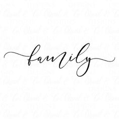 the word family is written in cursive handwriting on a white background with black ink