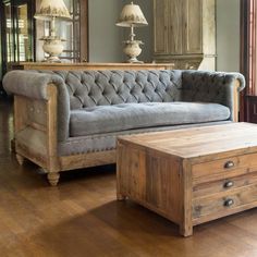 Mule Muzzle Chesterfield Chair Grey Chesterfield Sofa, Chesterfield Couch, Chesterfield Bank, Sofa Wood Frame, Small Sectional Sofa, Chesterfield Sofas, Cottage Furniture, Tufted Sofa, Farmhouse Furniture