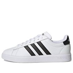 adidas Grand Court 2.0 'White Black' GW9195 (SNKR/Skate/Casual/Low Top/Leather) Sporty White Skate Shoes With Embossed Logo, White Skate Shoes With Embossed Logo For Sports, White Leather Skate Shoes With Three Stripes, Classic Adidas Logo Skate Shoes For Sports, Classic Adidas Skate Shoes For Sports, Classic White Skate Shoes With Three Stripes, Classic White Skate Shoes With Three Stripes Branding, Classic White Adidas Skate Shoes, White Adidas Synthetic Skate Shoes