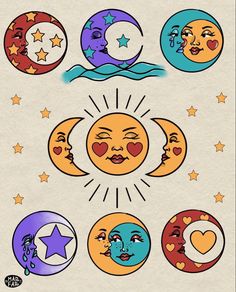 the sun, moon and stars have different faces