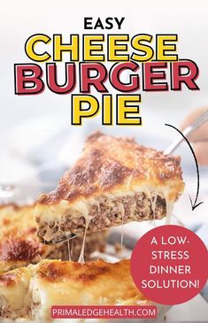 the easy cheeseburger pie is ready to be eaten with it's fork