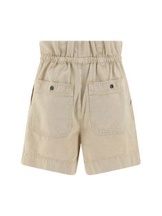 100% Cotton Neutral Workwear Shorts With Pockets, High Waist Shorts With Patch Pockets For Summer, Beige Shorts With Patch Pockets, Beige Short Bottoms With Patch Pockets, Neutral Short Bottoms With Elastic Waistband, Neutral Shorts With Pockets, Beige Relaxed Fit Shorts With Patch Pockets, Neutral Bottoms With Side Pockets For Summer, Neutral High-waisted Shorts With Pockets