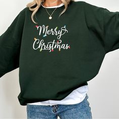 Merry Christmas Lights Holiday Christmas Sweater Crewneck Green Unisex Sizes Nwt Christmas Sweaters Aesthetic, Sweaters Aesthetic, Brr Basket, Green Christmas Sweater, Navy Cashmere Sweater, Samsung Flip, Novelty Sweater, Fuzzy Pullover, Brown Knit Sweater