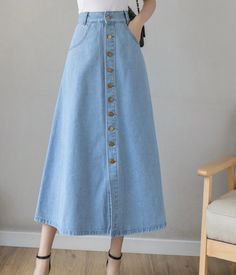 Material: Polyester Length: Mid-Calf Silhouette: Asymmetrical Season: Fall,Spring Fabric Stretch: No Stretch Package Contents: 1 x Skirt Denim Button Skirt, Long Skirt Fashion, Fall Trends Outfits, Denim Skirt Outfits, Aesthetic Dress, Denim Skirt Women, Women Skirts, Fall Outfits For Work, Easy Trendy Outfits