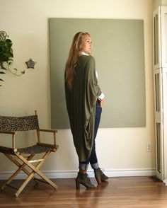 "> Oversized Cardigan > Long Sleeve Sweater > Maxi Sweater > Dolman Sleeves > Boho Clothing > Fitted Cuff > Cocoon Shape > Duster Length So comfy, fuss free and great for layering. Go for a casual, lived in feel or dress it up for a night out, before or after yoga, lounging around the house, depending on your mood. Will work well for maternity wear or festival fashion as well. Measurements are: From center back at the neck across shoulder to wrist is 34\" From center back Maxi Sweater, Cardigan Long Sleeve, Cardigan Long, Oversized Cardigan, Long Sleeve Maxi, Maternity Wear, Boho Clothing, Long Sleeve Cardigan, Long Cardigan