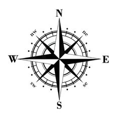 a black and white compass with the letter s in it's center, on a white background