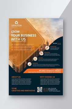 an orange and black business flyer is shown with the words grow your business with us