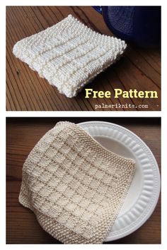 crocheted dishcloths are shown with the words free pattern on top and bottom