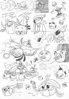 the angry birds character sheet for an animation movie, with many different expressions and characters