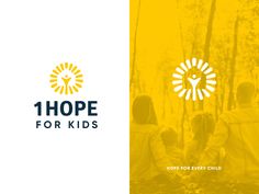 the hope for every child logo is shown in yellow and white, with two children sitting on