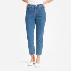 Women’s ’90s Cheeky Jean | Everlane High Rise Cropped Denim Jeans For Everyday, Mid-rise Cropped Jeans In Denim Blue For Everyday, Spring Dark Wash Mom Fit Jeans, Dark Wash Mom Fit Jeans For Spring, Everyday Mid-rise Dark Wash Cropped Jeans, Everyday Dark Wash Mid-rise Cropped Jeans, Medium Wash High Rise Jeans For Everyday, Trendy Cropped Denim Jeans For Everyday, Medium Wash Recycled Denim Cropped Jeans With Straight Hem