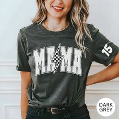 Race Mama Lightening Bolt Shirt Mama Race Shirt Race Day Tee Race Day Vibes Race Season Gifts for Racing Motocross T-Shirt Sports Mom Gifts 🖤 Processing time 3-10 business days (excludes the weekend) 🖤 SHIPPING INFO 3-5 business days (excludes the weekend)  It is that time of year where shipping delays across all carriers are at an all time high. We urge customers to please plan for the full production time frame and plan for shipping to take long then usual. First Class shipping DOES NOT incl Sporty Short Sleeve T-shirt For Motorcycling, Black Racing Tops With Logo Print, Racing Style Sports T-shirt With Crew Neck, Sporty Graphic T-shirt For Motorcycling, Sporty Crew Neck T-shirt For Motorcycling, Sporty Graphic Print T-shirt For Motorcycling, Casual Crew Neck Tops For Motorcycling, Racing Style Graphic T-shirt For Sports Events, Racing Graphic Print T-shirt For Motorcycling