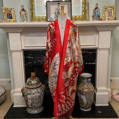 Nwt Red & Gold Leaf Print Silky Kimono Elegant Red Spring Kimono, Elegant Red Kimono For Spring, Elegant Red Summer Kimono, Elegant Red Kimono For Summer, Red Silk Summer Kimono, Red Silk Kimono For Summer, Leaf Print, Leaf Prints, Kimonos